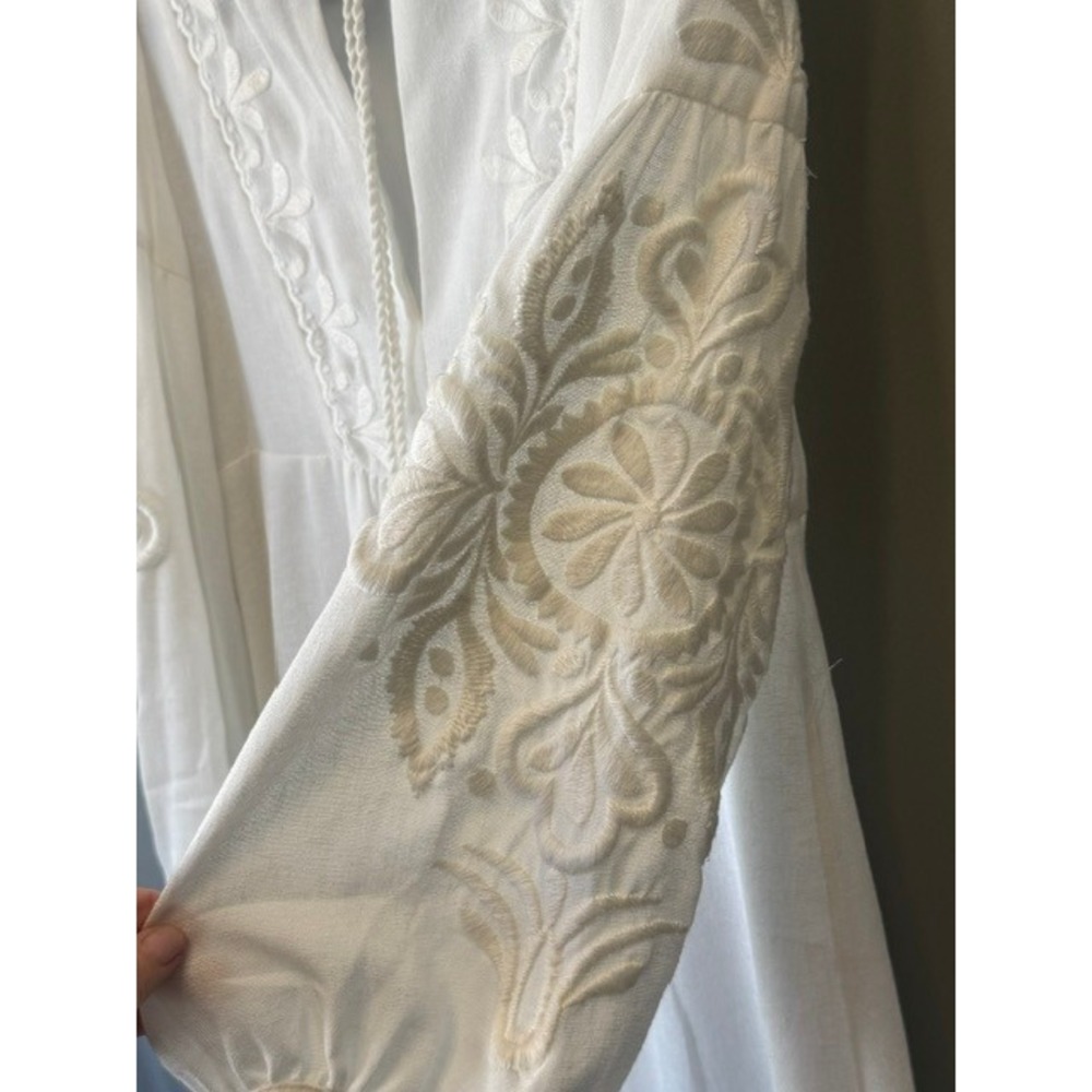 Zara Woman Embroidered Midi Dress Size S White Balloon Sleeve Tassel Boho India - Picture 4 of 8